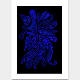 Abstract Zentangle Swirls Design (dark blue on black) Posters and Art